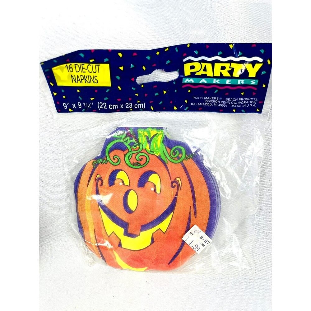 Die Cut Pumpkin Jack-O’-Lantern 9” Paper Napkins Party Makers Vintage 1995